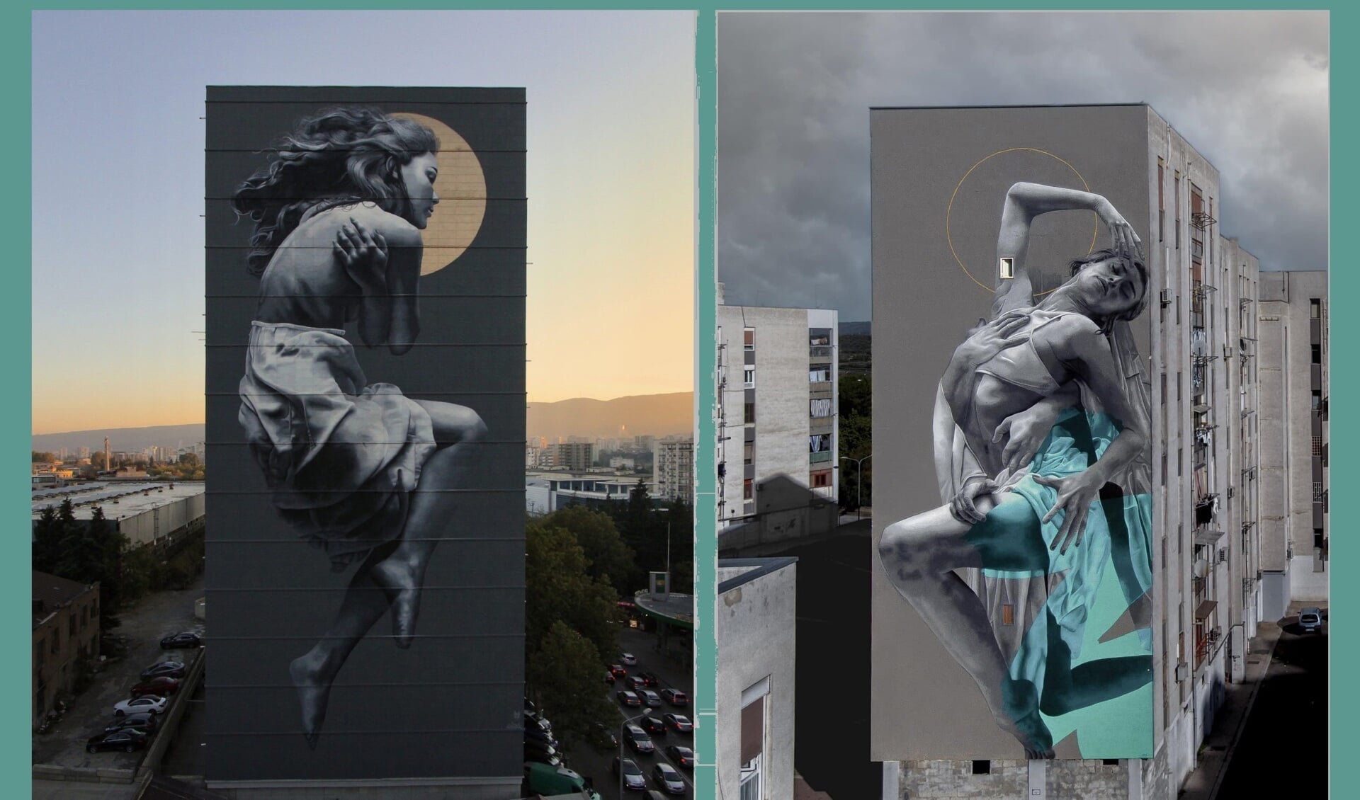 Street art kunst van JDL op appartementengebouwen