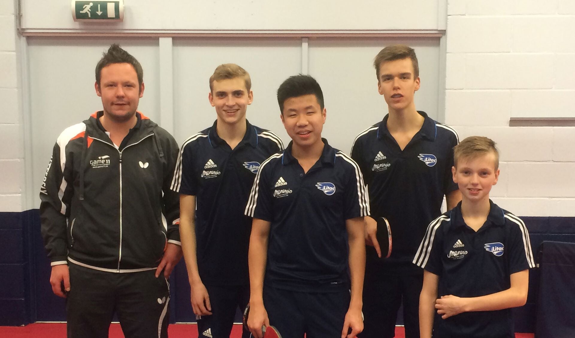 Het Litac-kampioensteam (v.l.n.r.): coach Lars Wildenborg, Rutger Carelse, Kevin Pan, Lars Bannink en Lode Hulshof. Foto: PR