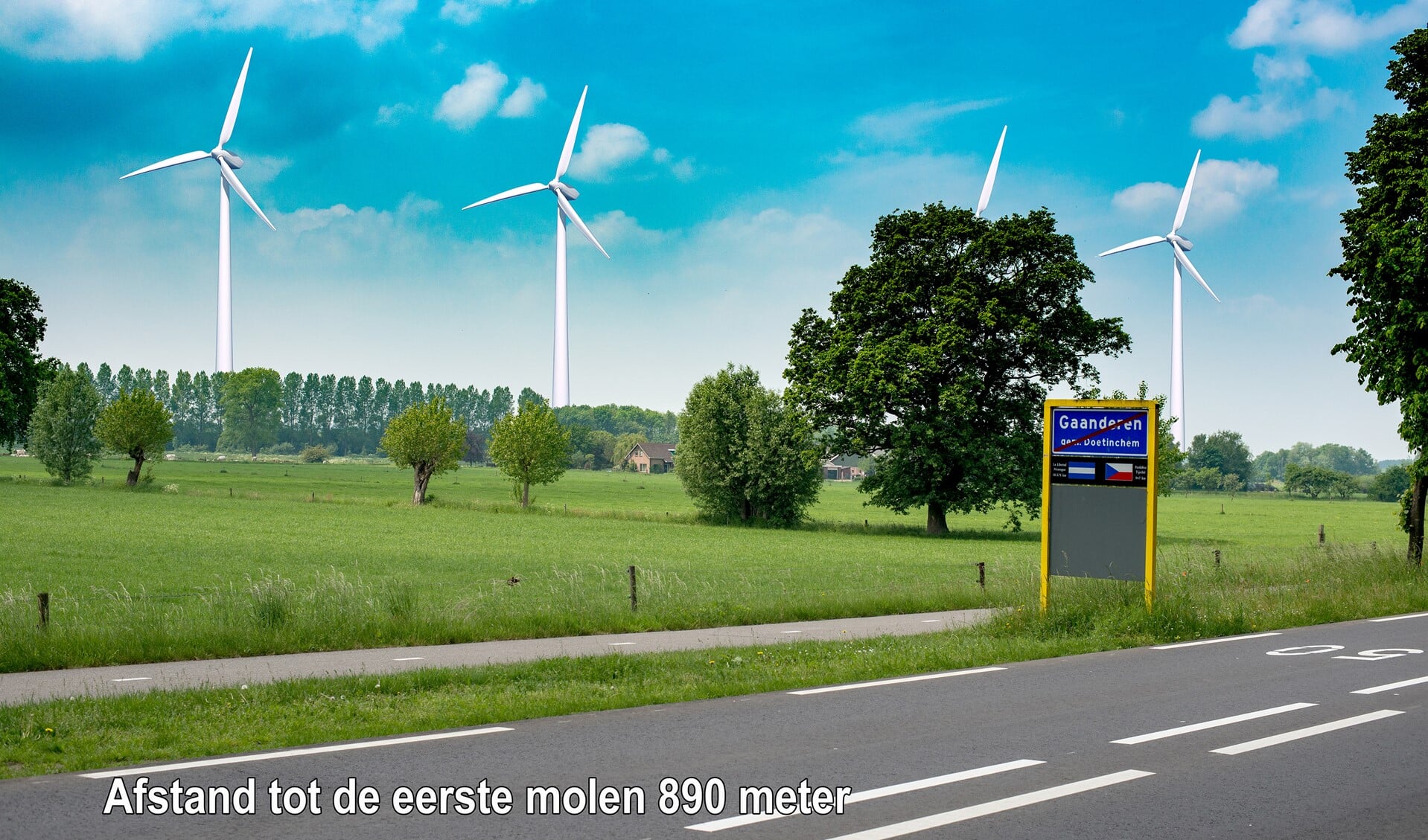 Een impressie van hoe de windmolens het beeld van het landschap zouden beïnvloeden. Foto: PR