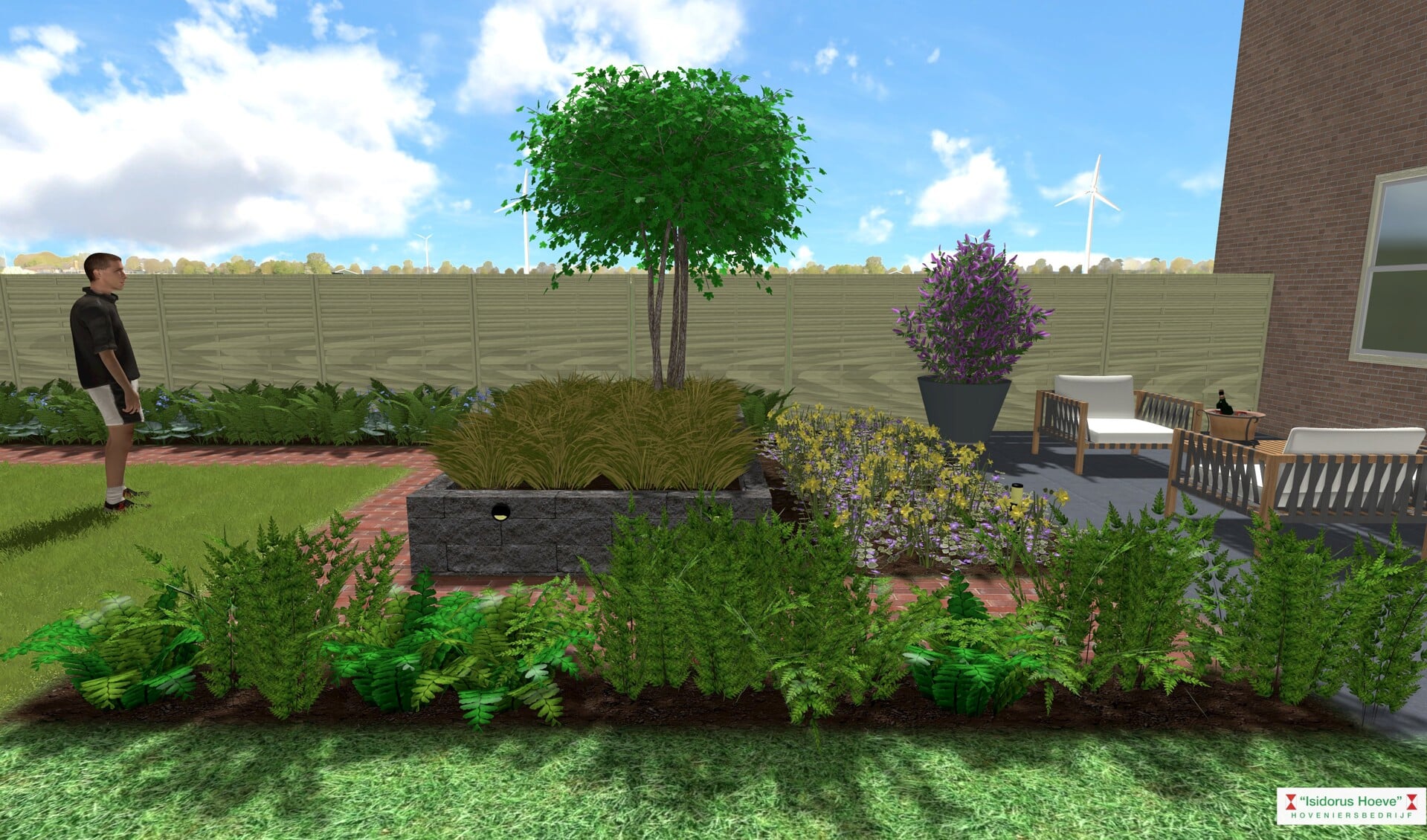 Screenshot van een 3D animatiefilm van een tuinontwerp. Afbeelding: PR