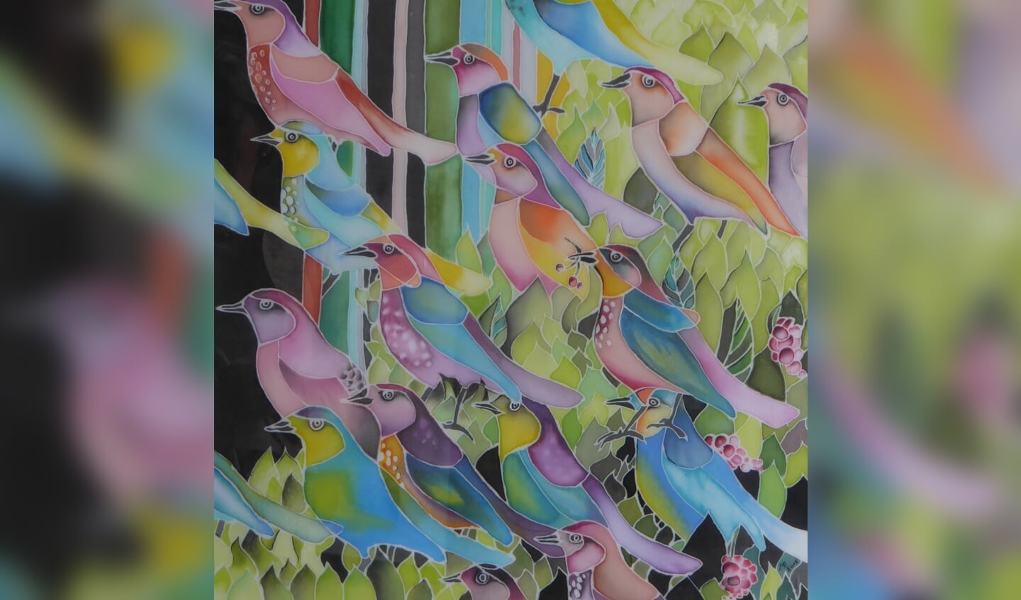 “Birds from Paradise”, verf op zijde: Monique Verdaasdonk