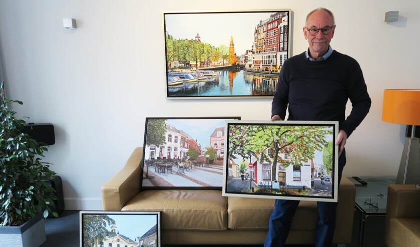 Amateurkunstschilder Henny Breukers toont een aantal vervaardigde stadsgezichten. Foto: Theo Huijskes