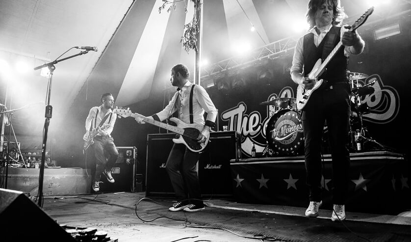The Heinoos in actie. Zij spelen hun nieuwe singel 'Høken in de tent' in de kerk in Baak. Foto: PR