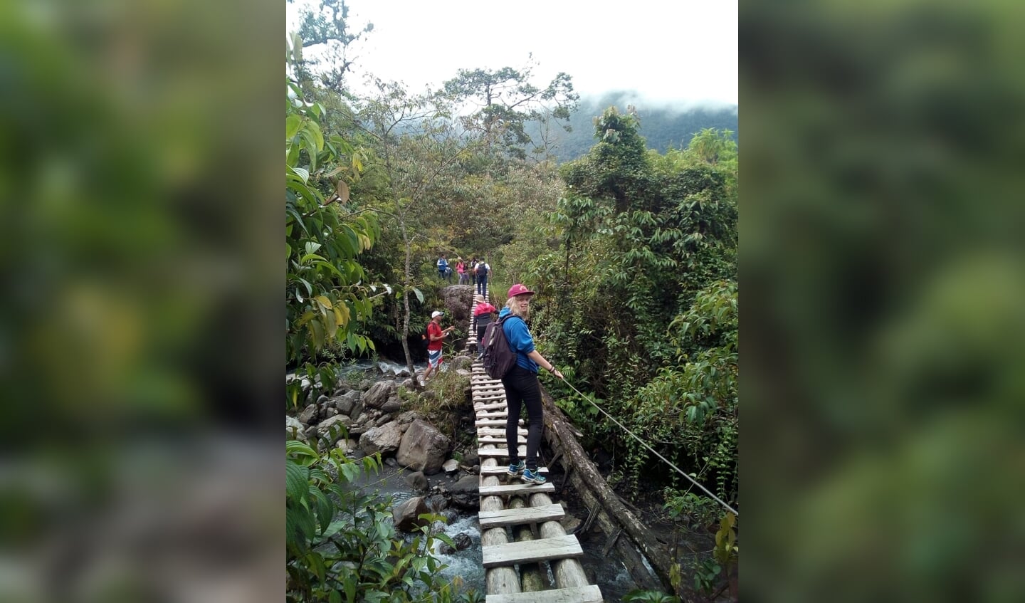 Ariët op een loopbrug, op weg naar beroemde watervallen in Colombia. Foto: PR