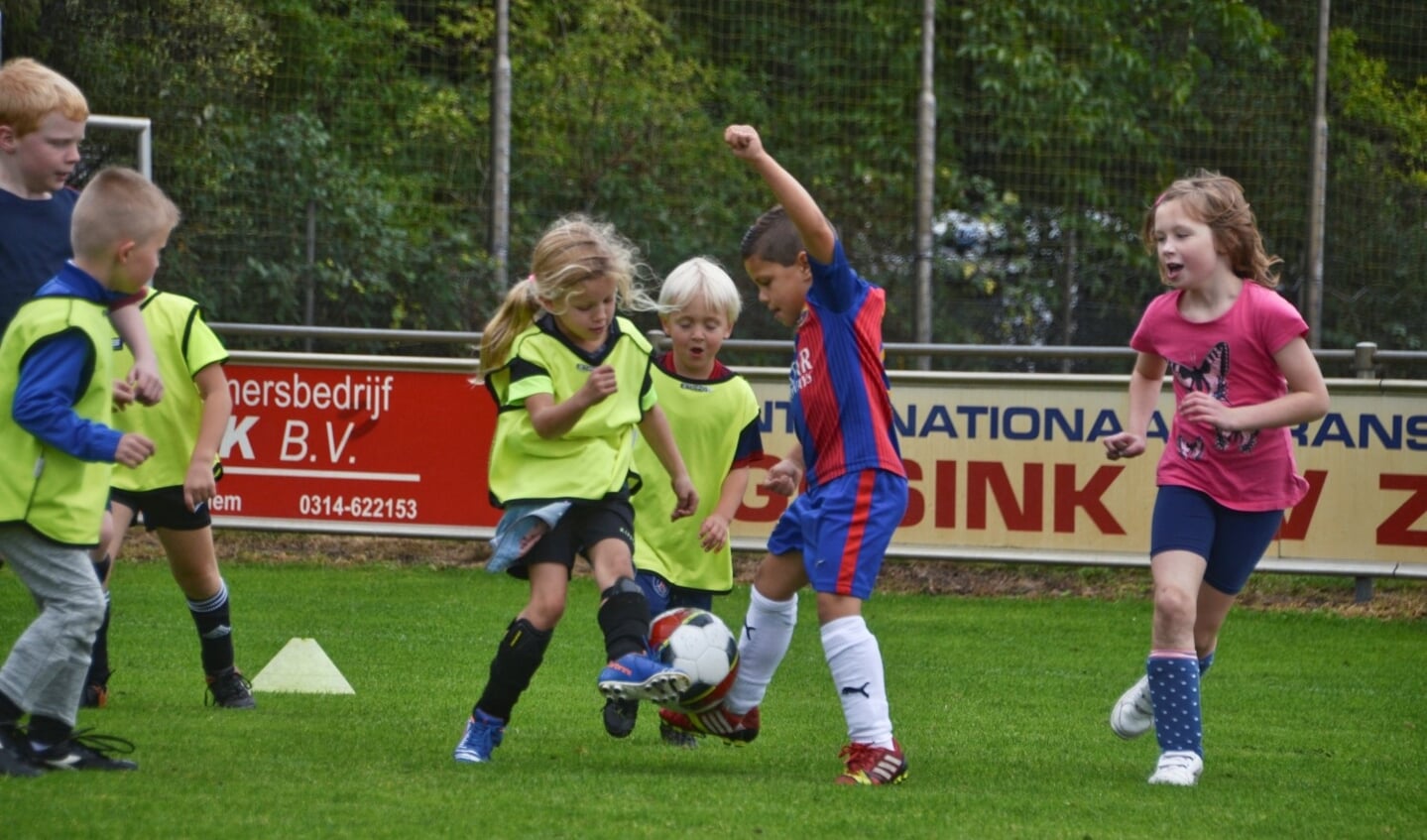 Jongens en meisjes in actie tijdens de voetbalinstruif van zsv Zelos. Foto: PR Zelos