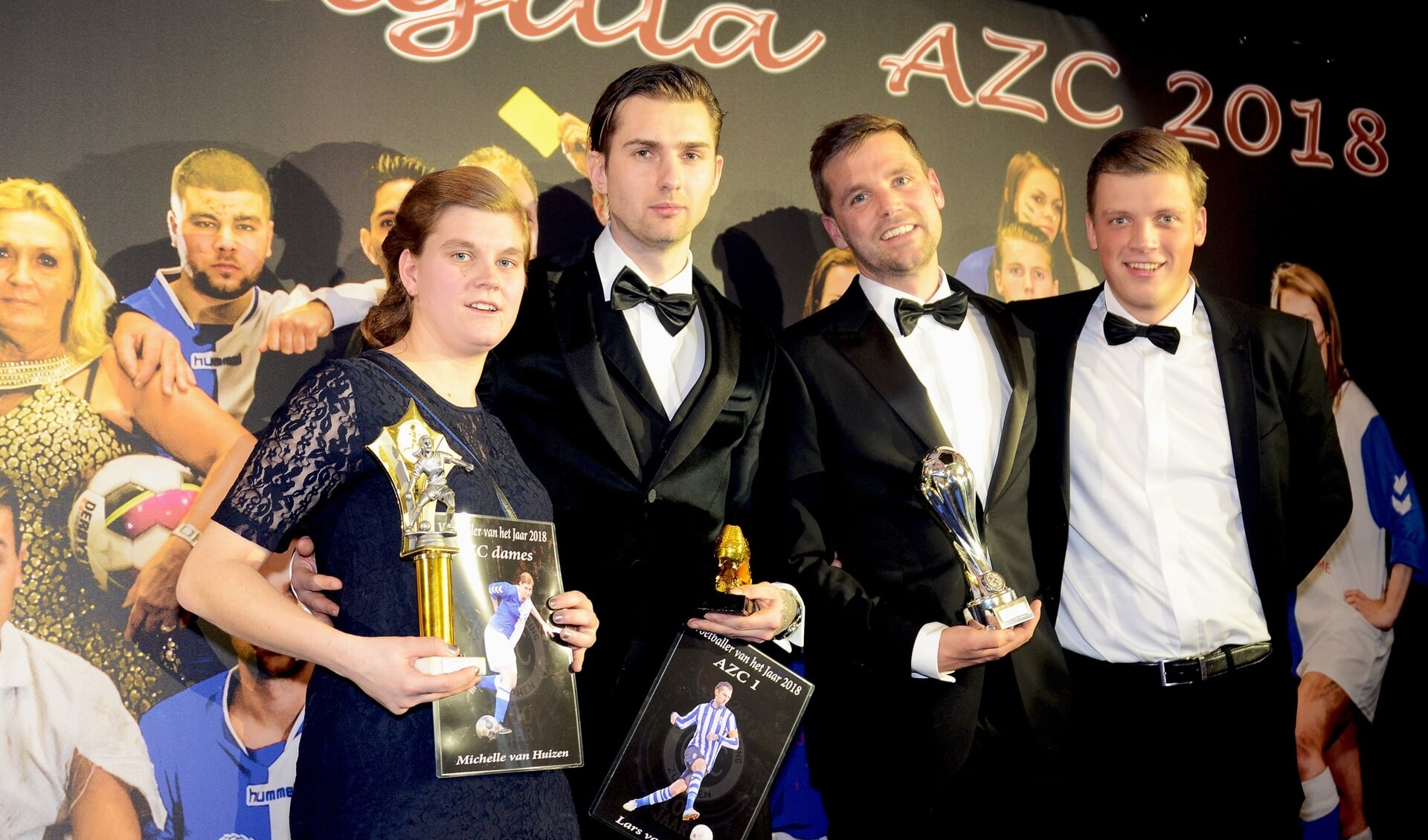 AZC Voetballers en talent van het jaar (v.l.n.r.): Michelle van Huizen, Lars van Roon, Jorg Heemskerk en Luc Wassink. Foto: Freddy Burgers
