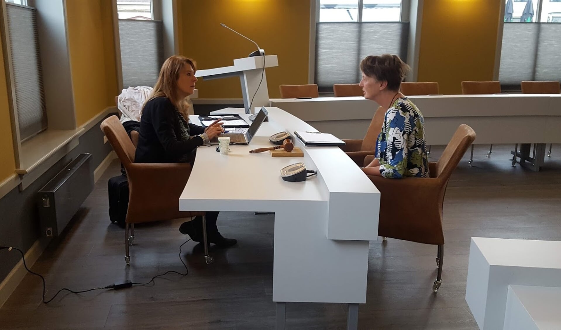 Diana Brouwer van de Sociale Verzekeringsbank geeft informatie aan een bezoekster. Foto: Iris Jansen