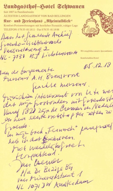 De brief waarmee het eind vorig jaar begon. Foto: PR