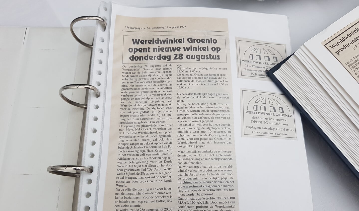 Het artikel uit de Groenlose Gids waarin de komst van de Groenlose Wereldwinkel werd aangekondigd. Foto: Mark Ebbers