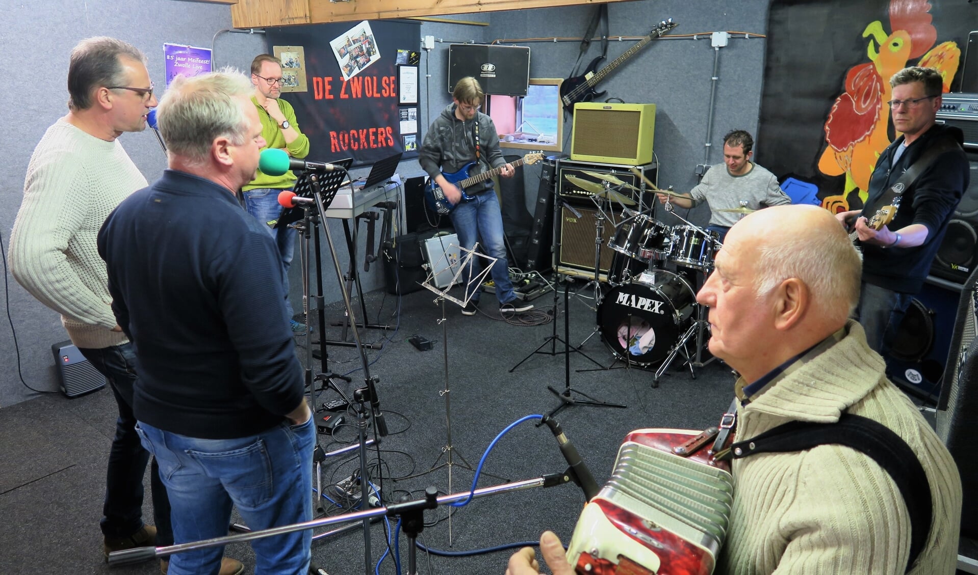 Een repetitie van een kleine groep Zwolse muzikanten voor Zwolle Live 2019. Foto: Theo Huijskes