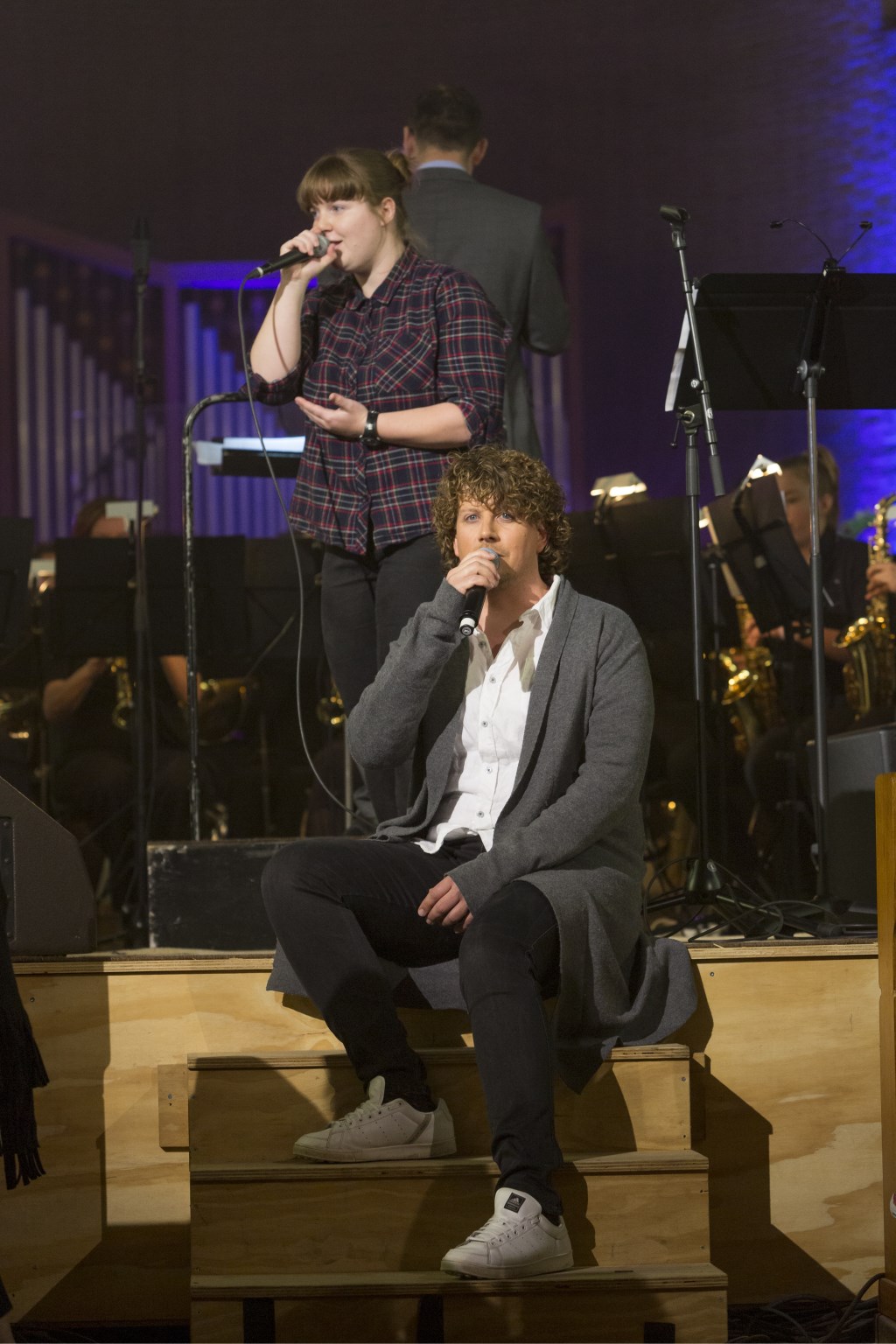 Rutger de Vries en Svenja Agelink tijdens de uitvoering van the Passion. Foto: Geert Leemkuil