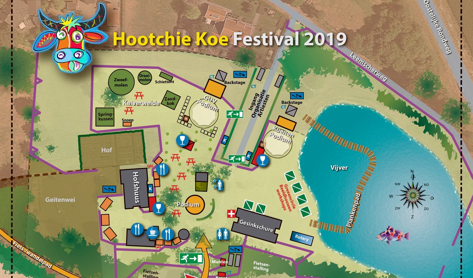 De plattegrond van het festivalterrein van Hootchie Koe, bij het Hofshuus. Foto: PR