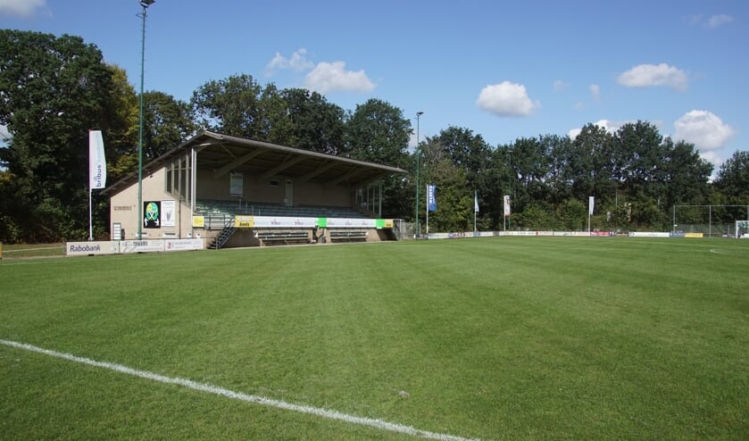 Het hoofdveld van sv Dinxperlo, met de tribune. Foto: Frank Vinkenvleugel
