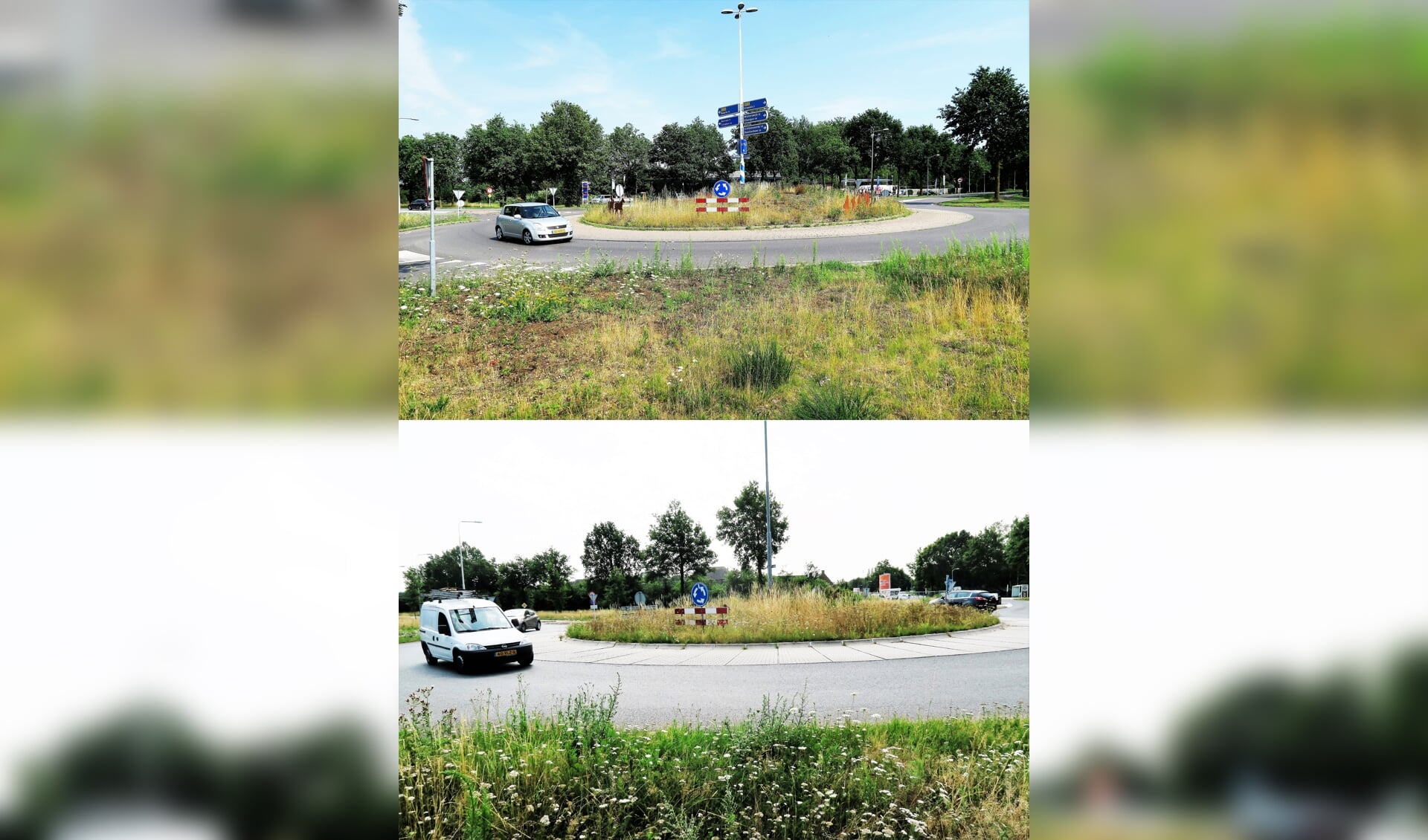 Boven situatie rotonde nabij Ruurloseweg en beneden situatie rotonde nabij Oude Papendijk. Foto’s: Theo Huijskes