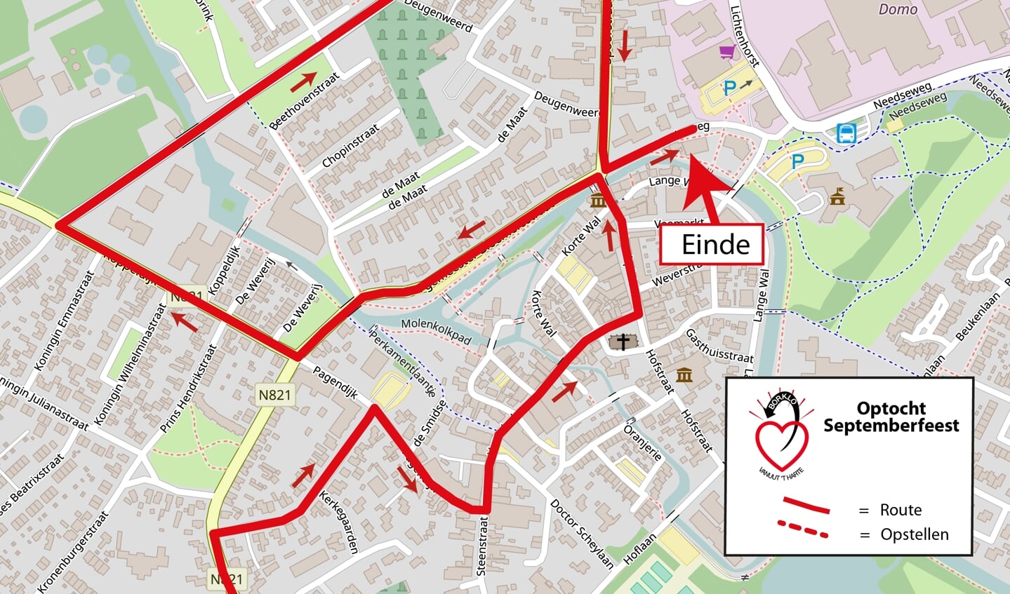 De route van de optocht. Afbeelding: PR Stichting Nationale Feest- en Herdenkingsdagen te Borculo 