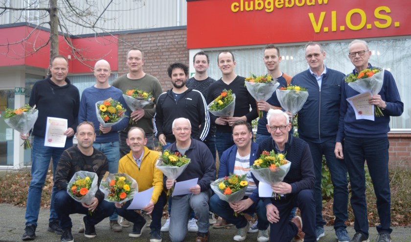 De tijdens de nieuwjaarsreceptie van VIOS B gehuldigde jubilarissen. Foto: PR