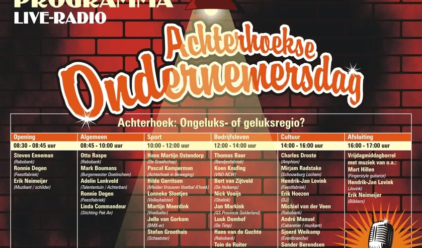 <p>Het programma van de Achterhoekse Ondernemersdag. Afbeelding: PR</p>