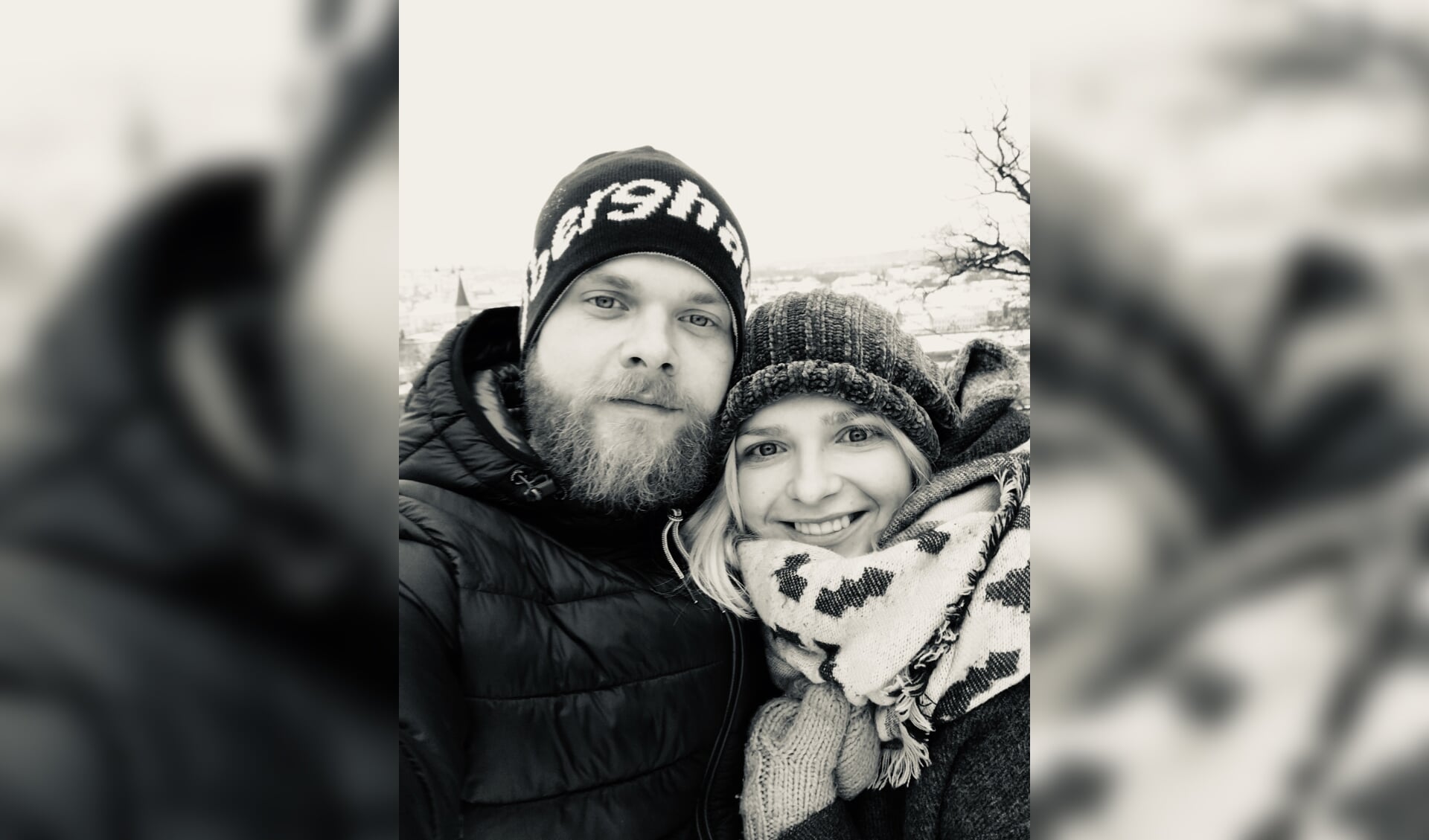  Eerste selfie samen in het koude en besneeuwde Kaunas. Deze foto was eigenlijk bedoeld als afscheids-/herinneringsfoto. Foto: eigen foto.