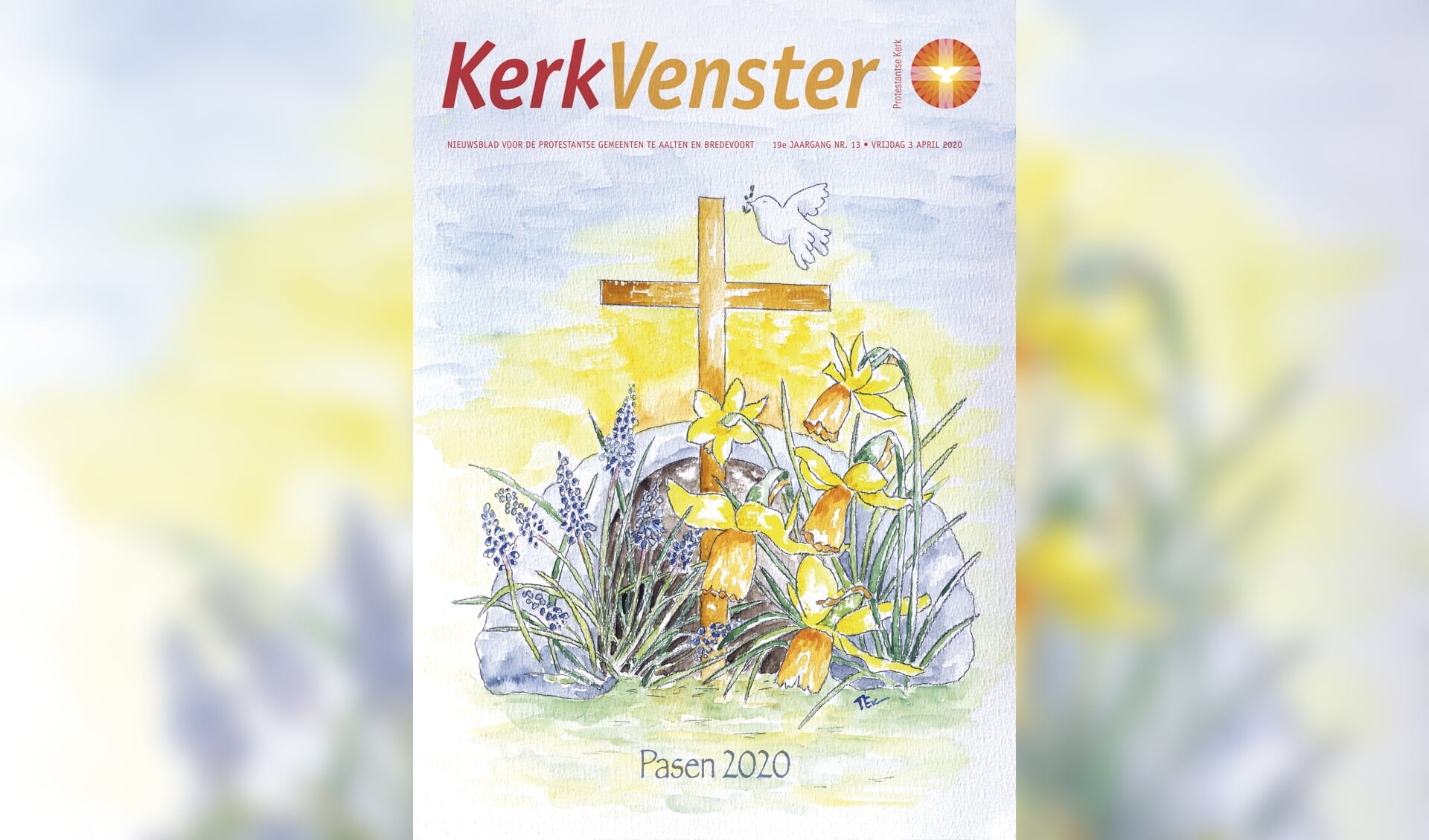 De voorpagina van KerkVenster, vrijdag 3 april klaar. Foto: PR
