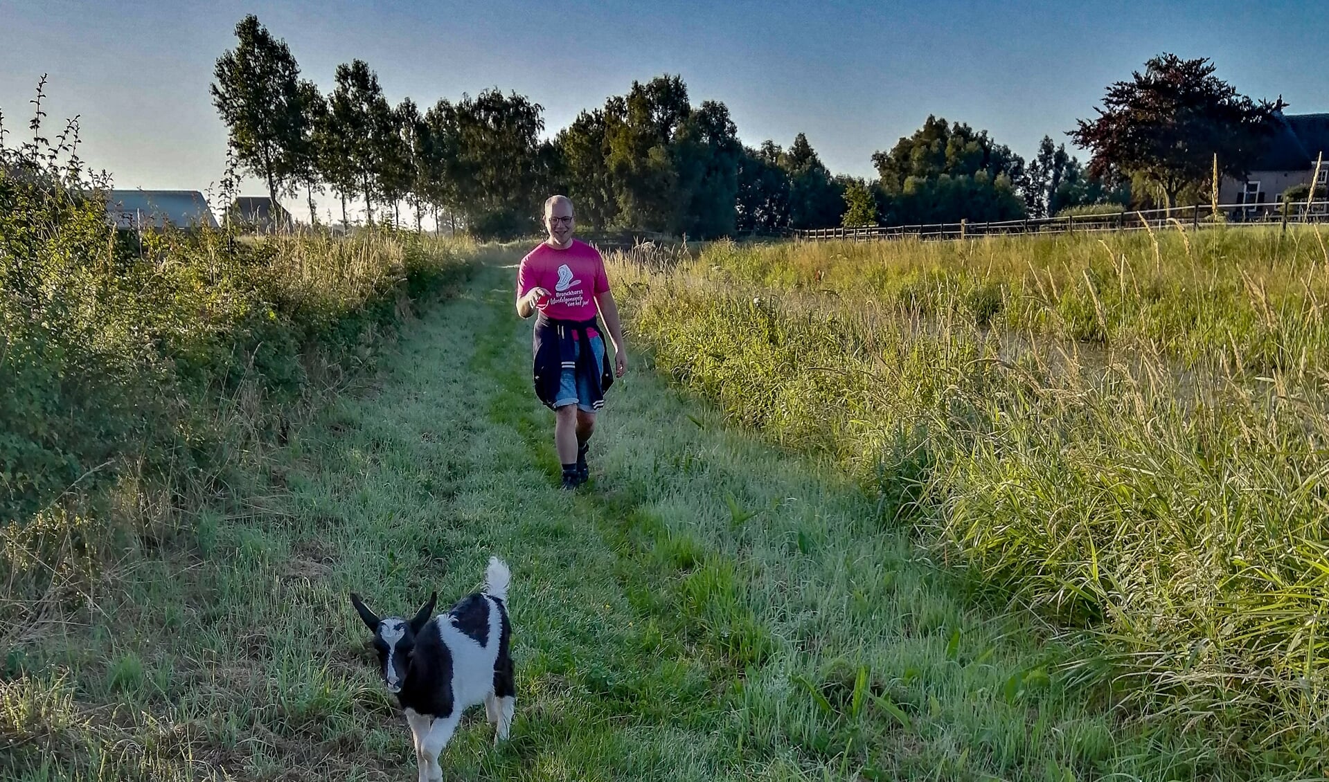 Geitje Sjors loopt 4,5 kilometer mee met Bram Bongers tijdens de dag van Toldijk. Foto: Anita Bongers