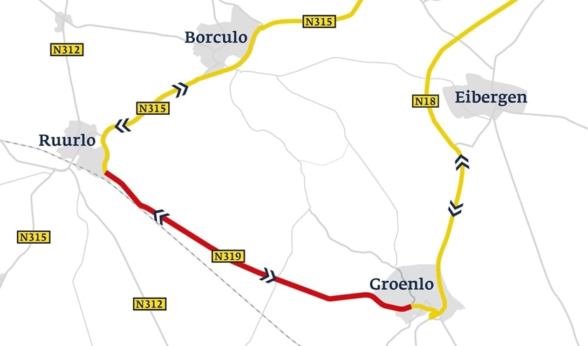 Het afgesloten wegvak en de omleidingsroute. Afbeelding: PR