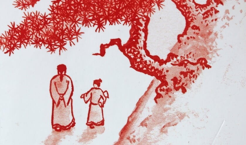 Een illustratie uit het boek Wandelen met meester Li.