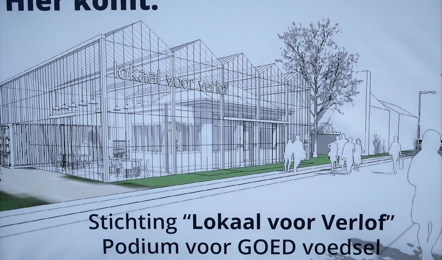 Het ontwerp voor het door een glazen atrium overkapte ‘Lokaal voor Verlof’ -Podium voor GOED voedsel-. Foto: Theo Huijskes