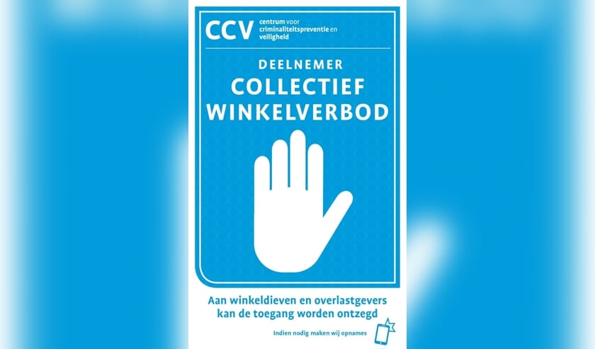 <p>De supermarkten in Zutphen en Warnsveld die meedoen aan het Collectief Winkelverbod zijn te herkennen aan de sticker bij de ingang. Foto: PR</p>