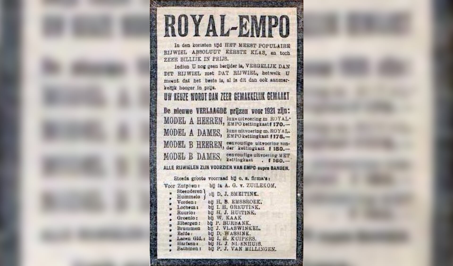 Advertentie uit 1921 voor Empo-fietsen 