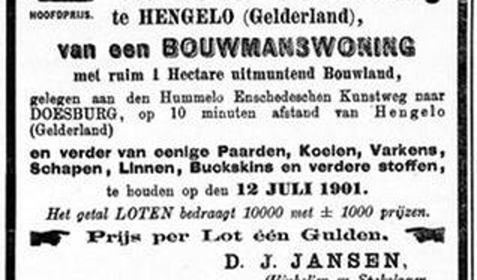 Advertentie in de krant van juli 1901. Foto: Archief Willy Hermans