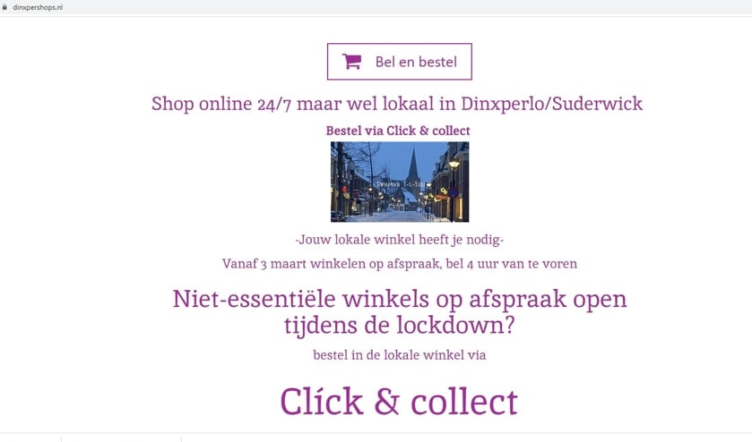 Een schermafbeelding van Dinxpershops.nl