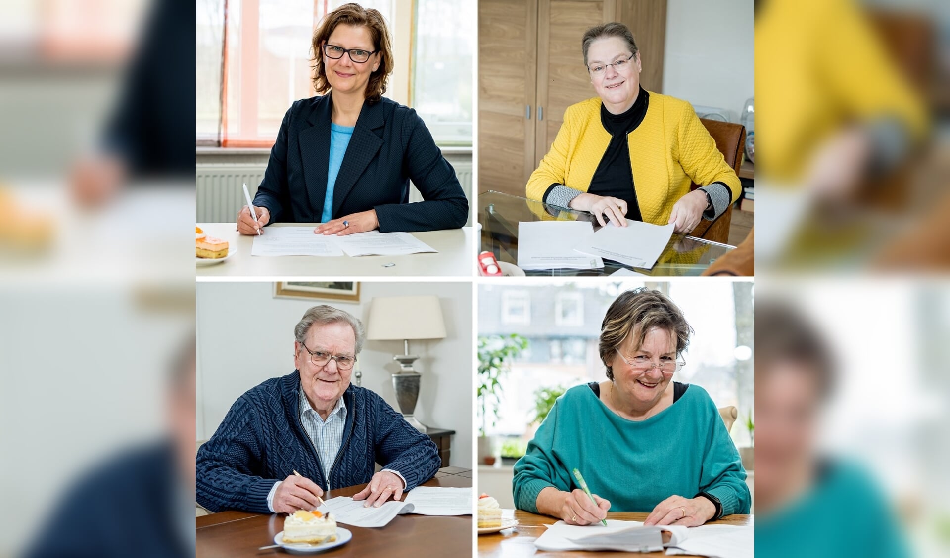 Van rechtsboven met de klok mee: Meta Steijsiger - voorzitter huurdersbelangen DMR, Yvonne Reinders - voorzitter Huurdersvereniging De Berkelstreek, Frits de Groot - secretaris Huurdersbelang GBH en Tonita Garritsen - directeur-bestuurder Viverion. Foto: PR