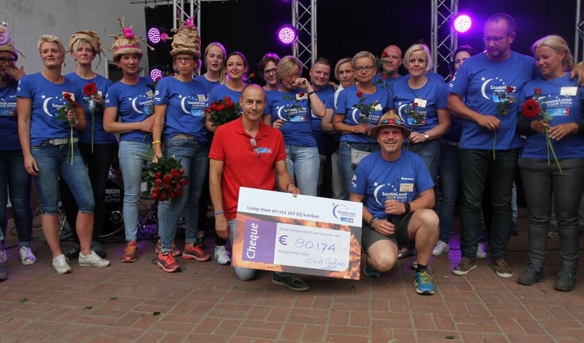 <p>Emoties en voldoening bij een blije organisatie met een eerste tussenstand van de eindstand aan het eind van een zeer geslaagde SamenLoop voor Hoop Oost Gelre, op het terrein van de muziekkoepel in Groenlo. Foto: Henri Walterbos/archief Achterhoek Nieuws</p>