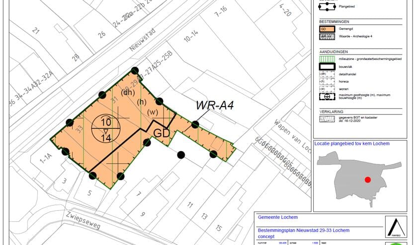 <p>Bestemmingsplankaart van Nieuwstad 29-33. Bron: gemeente Lochem</p>