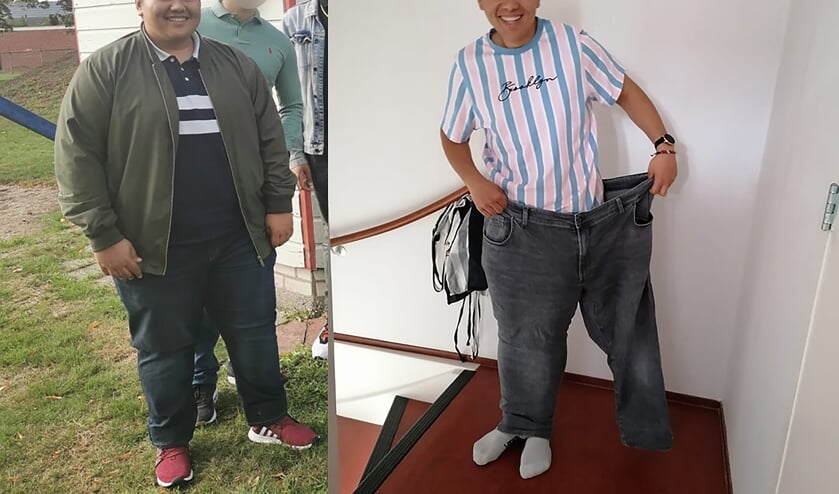 Aäron Loupatty: ‘Van meer dan 150 kilo (links) naar twee benen in één broekspijp’. Foto: eigen foto