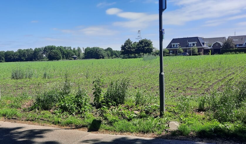 <p>Geen woningen op de hoek Pastoor Scheepersstraat/Kapelweg in Vragender door mogelijke archeologische resten in de grond. Foto: Kyra Broshuis</p>