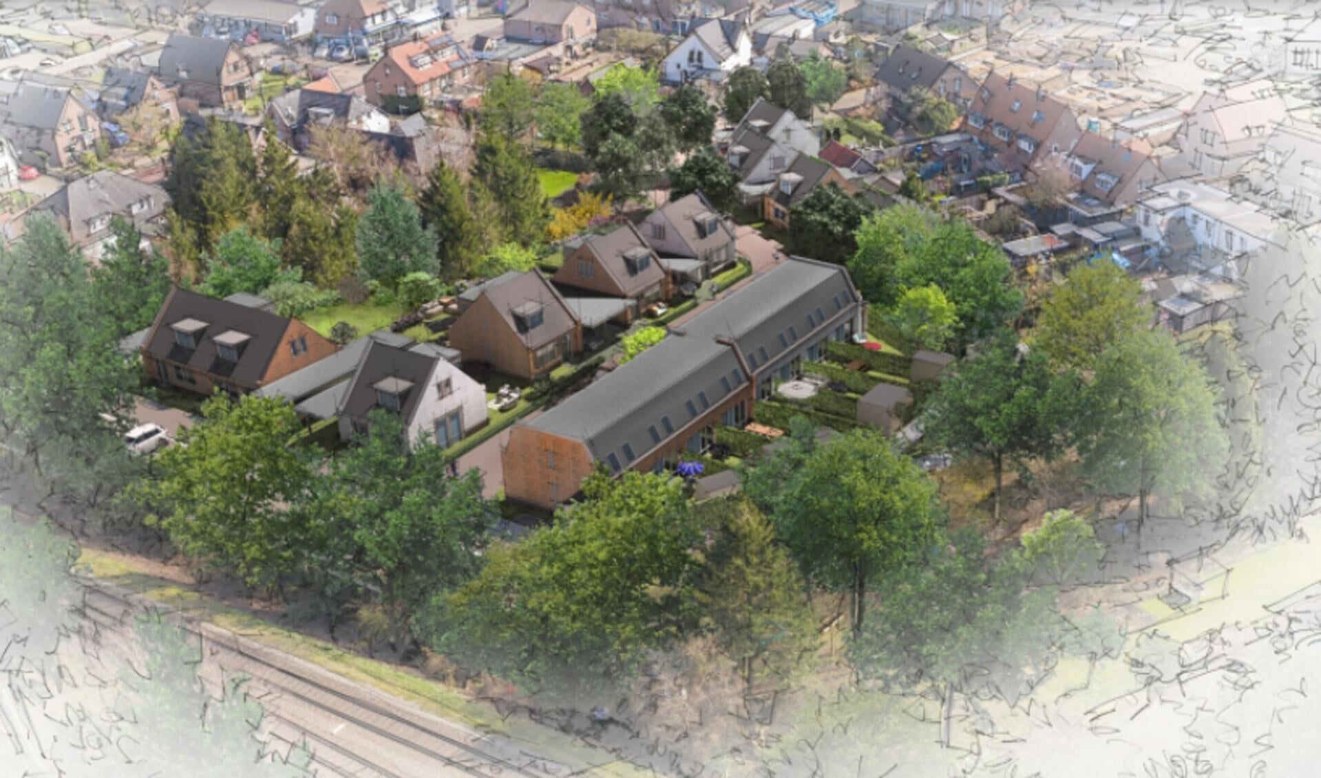 Artist-impression van het beoogde woonwijkje met 18 woningen aan de Kokstraat in Eefde. Bron: debunte.nl