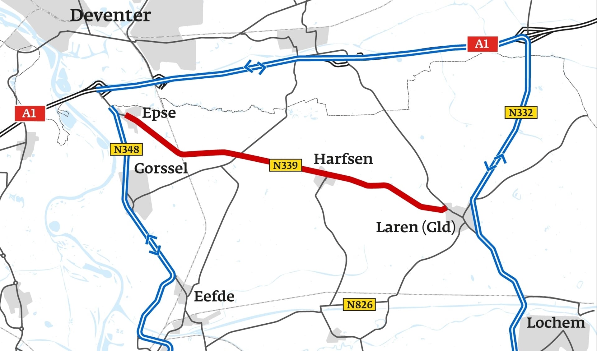Omleiding N339 Laren-Epse. Beeld: Provincie Gelderland