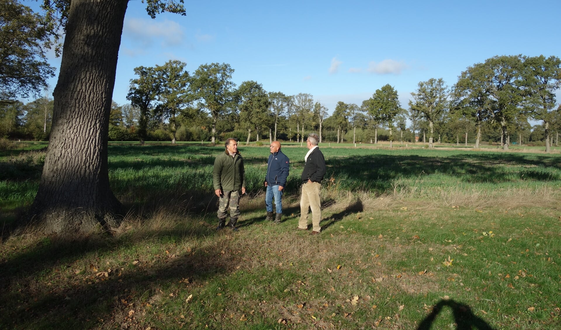 Frank, Ewald en Ed, met op de achtergrond een bomenrij, waar vroeger een dichte houtwal was. Foto: Clemens Bielen