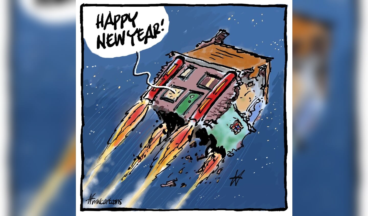 Politieke tekening 'Happy New Year' door Maarten Wolterink.