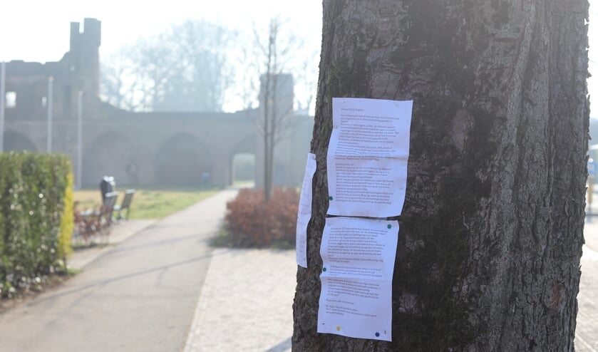 Tegenstanders hadden hun bezwaar op de boom bevestigd. Foto: Sander Grootendorst