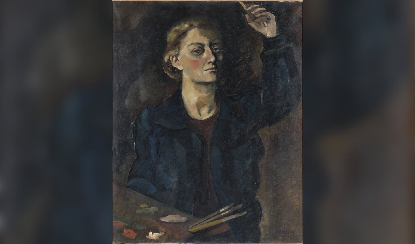Campagnebeeld Jeanne Bieruma Oosting, zelfportret met palet. Collectie Fries Museum