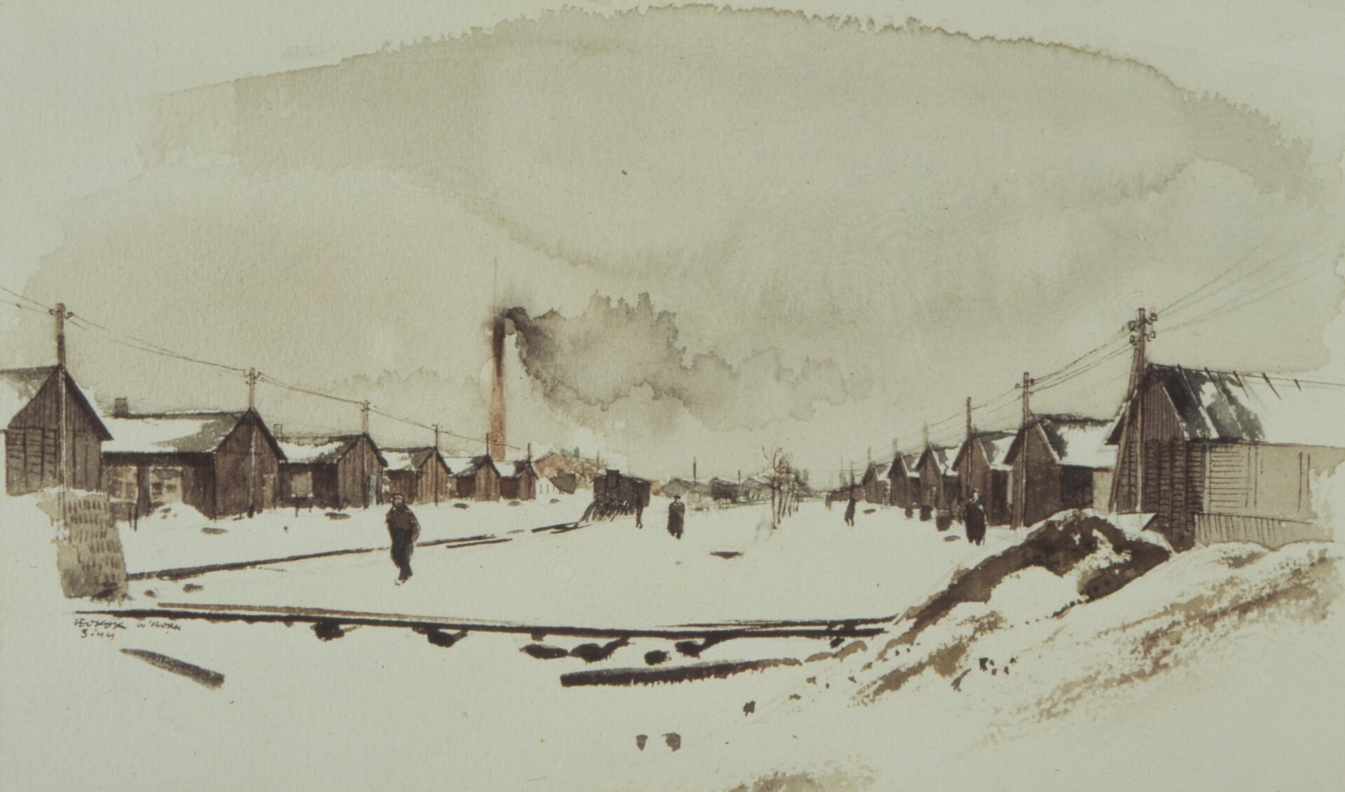Een winterlandschap door Leo Kok, van Kamp Westerbork. Foto: Archief Museum Nairac