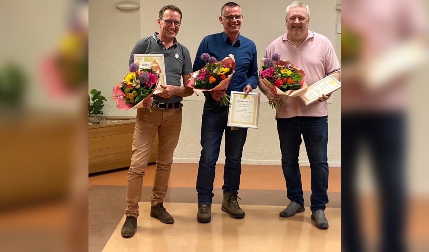 Drie van de vijf jubilarissen waren aanwezig. Foto: PR