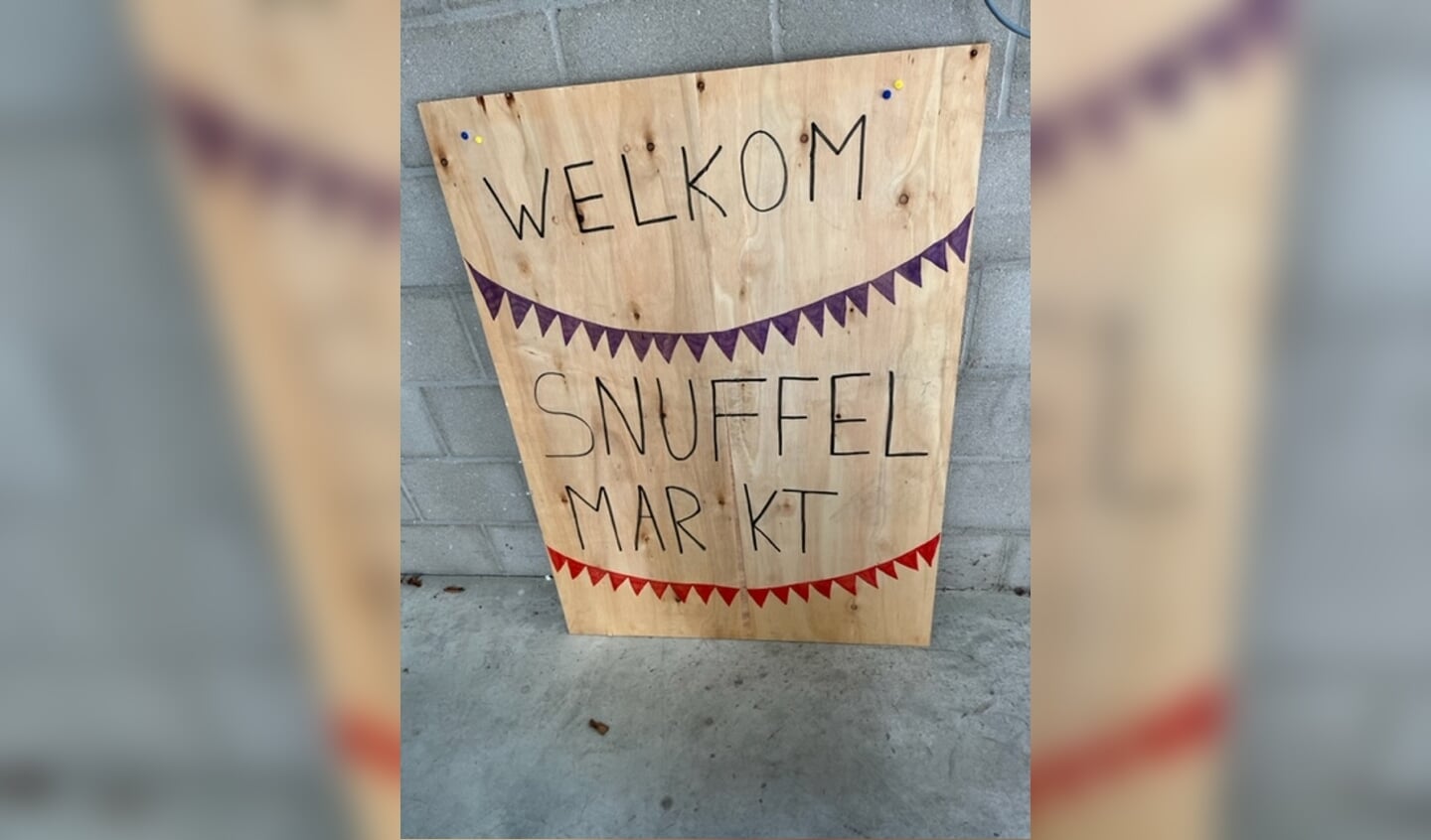 Welkomstbord snuffelmarkt. Foto: PR