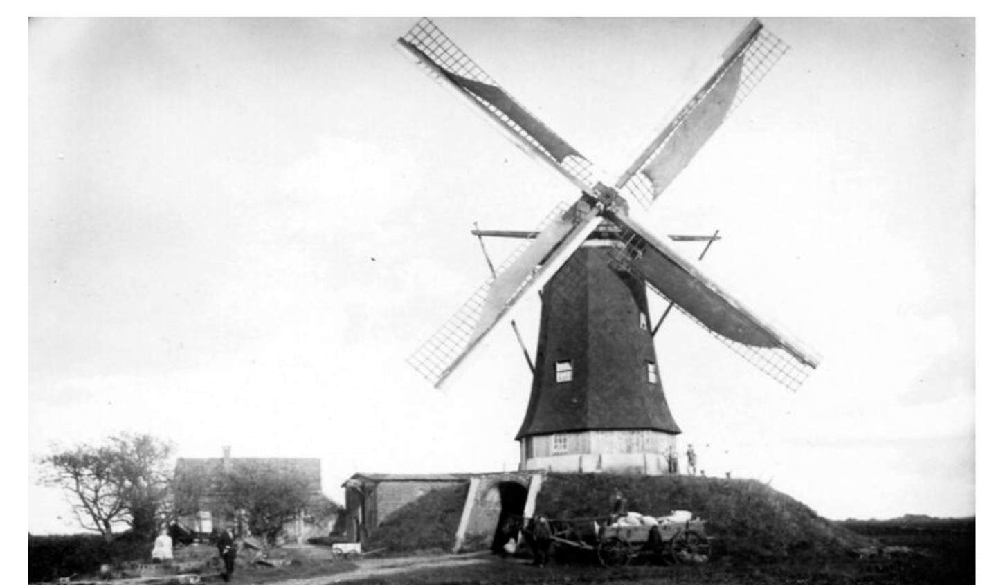 Zoekplaatje, Koningsweg, molen ter Haar, paard en wagen. Foto: collectie Leo van der Linde