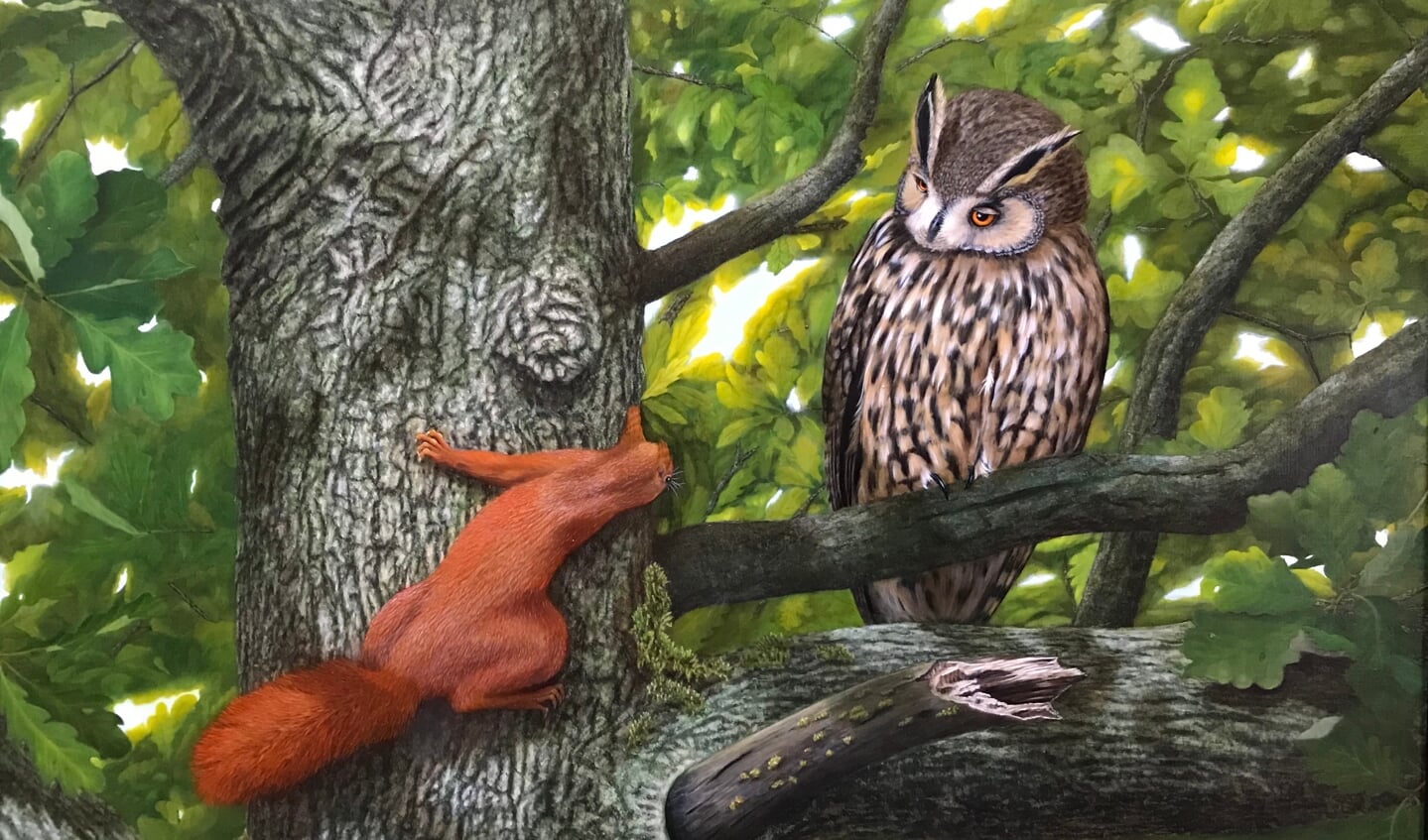 Wildlife Art in olieverf, werk van Bennie Wisselink. Eigen foto