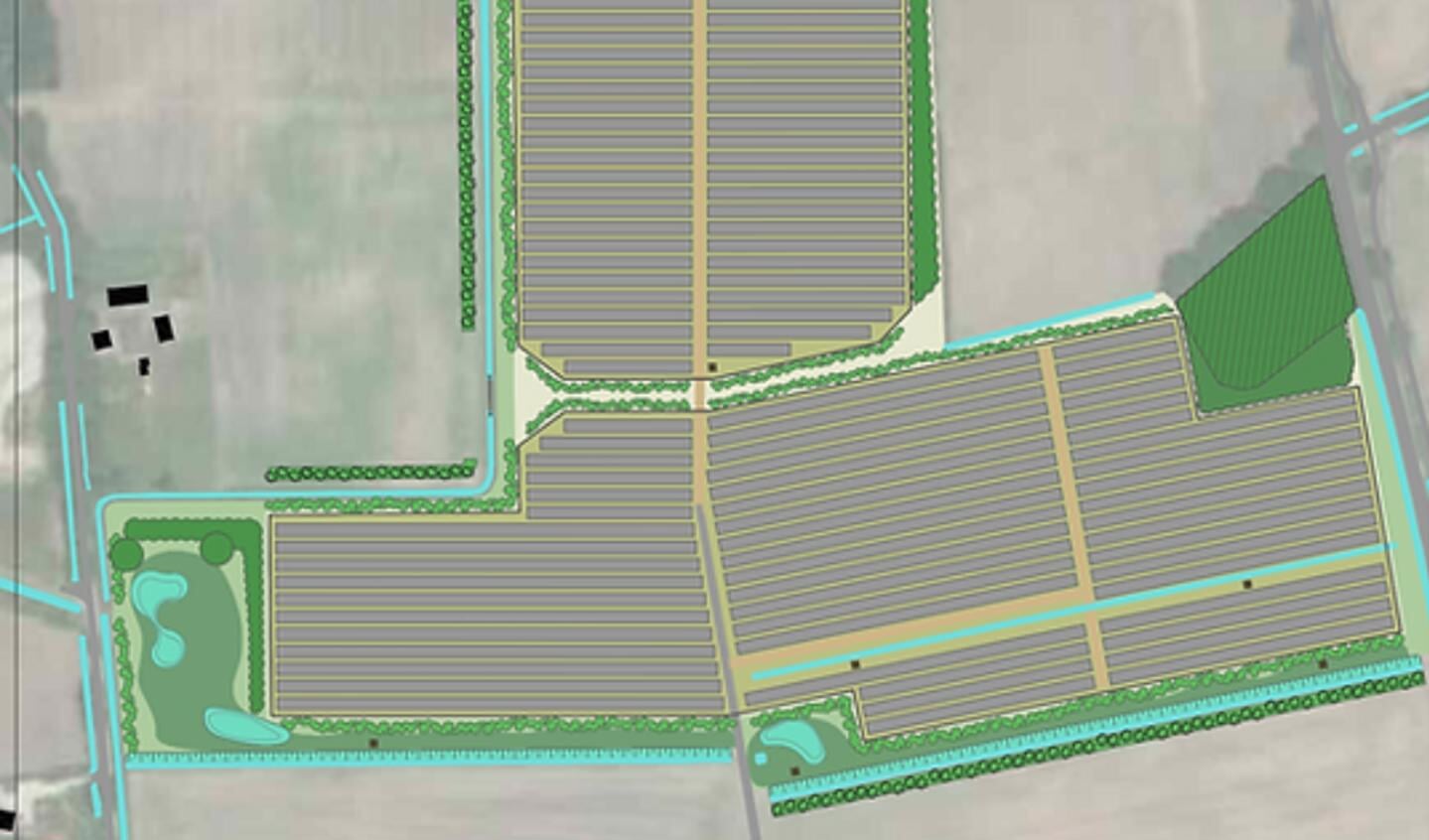 Zo ziet de aangepaste landschappelijke inbedding van het beoorde zonnepark Bekenschot bij Barchem eruit. Bron: TPSolar