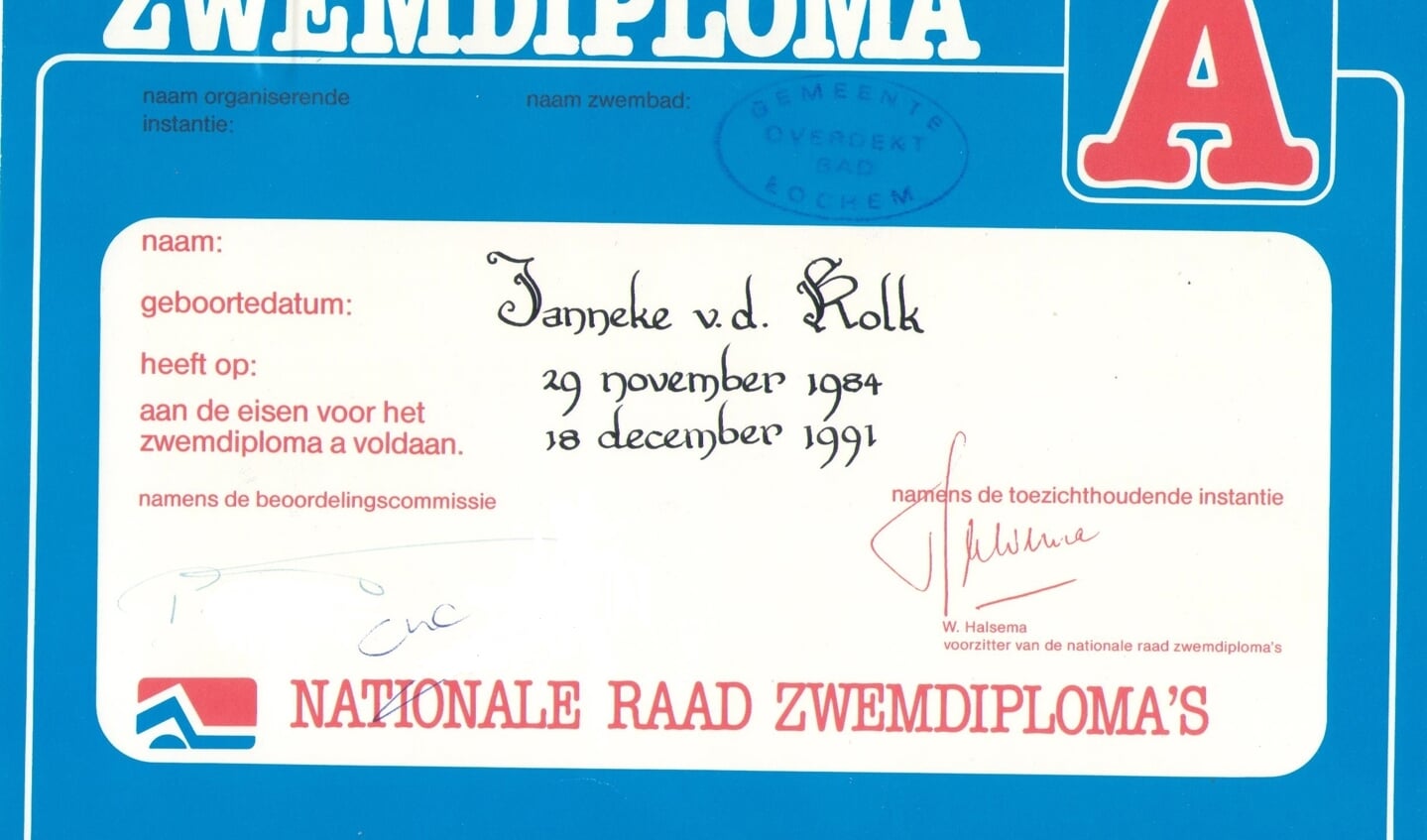 Het A-diploma uit 1991. Foto: PR