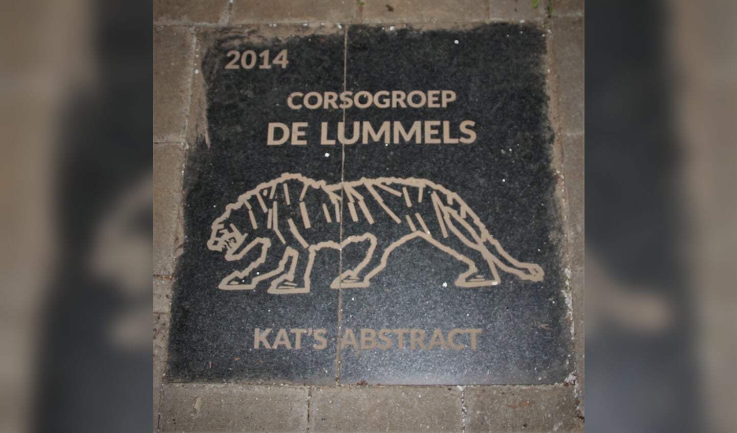 Tegel van De Lummels in de Rapenburgsestraat voor de eerste prijs in 2014 met de wagen 'Kat's abstract'. Foto: Jos Betting 